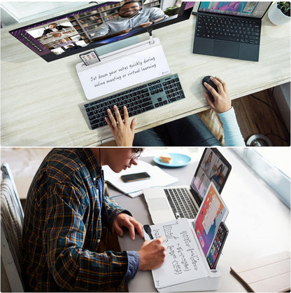 Desk Whiteboard Dry Erase Glass Whiteboard, Desktop White Board with Storage To-Do List Memo Notepad Desktop Buddy Keyboard Stand for Home Office and School Accessories Supplies (White)